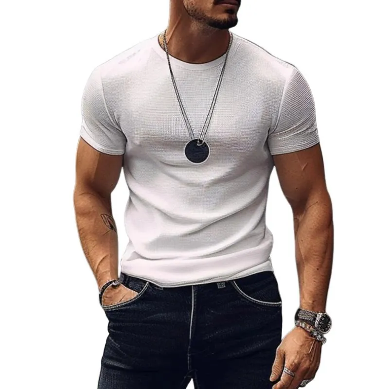 Men's Casual Street Waffle Round Neck Short Sleeve T-Shirt 27323451TO sold by Manly