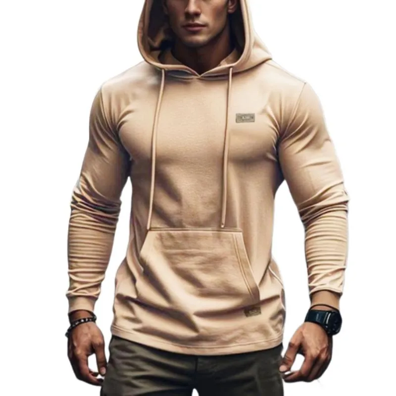 Men's Solid Kangaroo Pocket Long Sleeve Hoodie 88250494Y sold by Manly