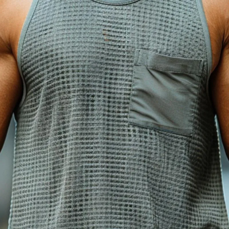 Men's Casual Waffle Patch Pocket U-Neck Tank Top 55986948M sold by Manly product image thumbnail 3
