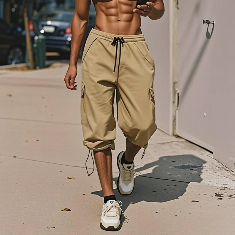 Men's Fashion Solid Elastic Waist Multi-pocket Sports Shorts MTA1902E4Z sold by Manly product image thumbnail 2