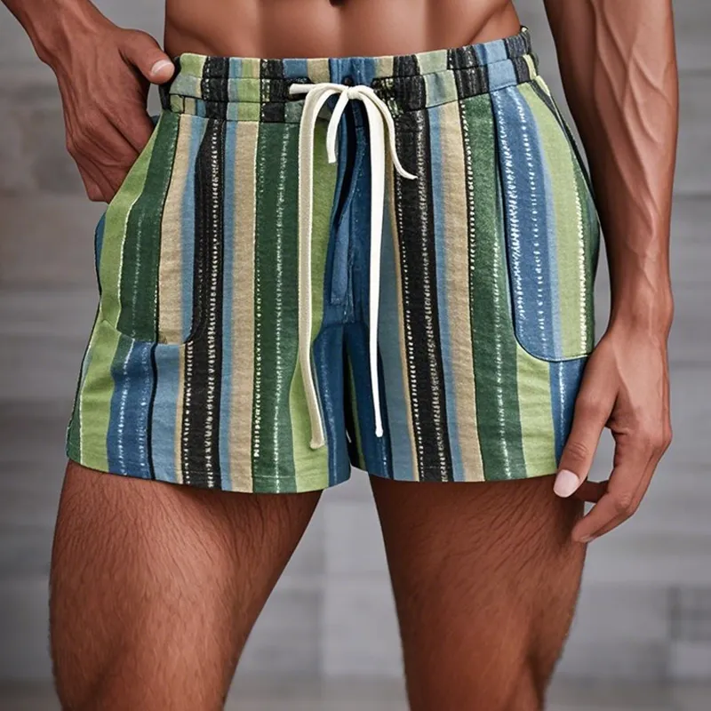 Men's Fashion Coloring Striped Elastic Waist Casual Shorts MTA1904E6Z sold by Manly product image thumbnail 2