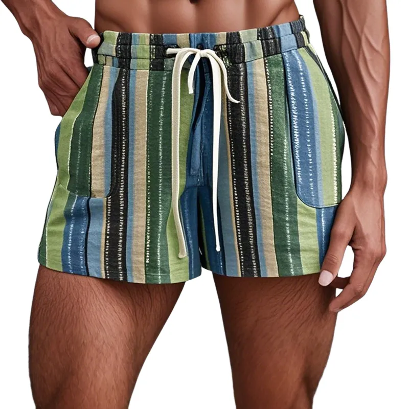 Men's Fashion Coloring Striped Elastic Waist Casual Shorts MTA1904E6Z sold by Manly