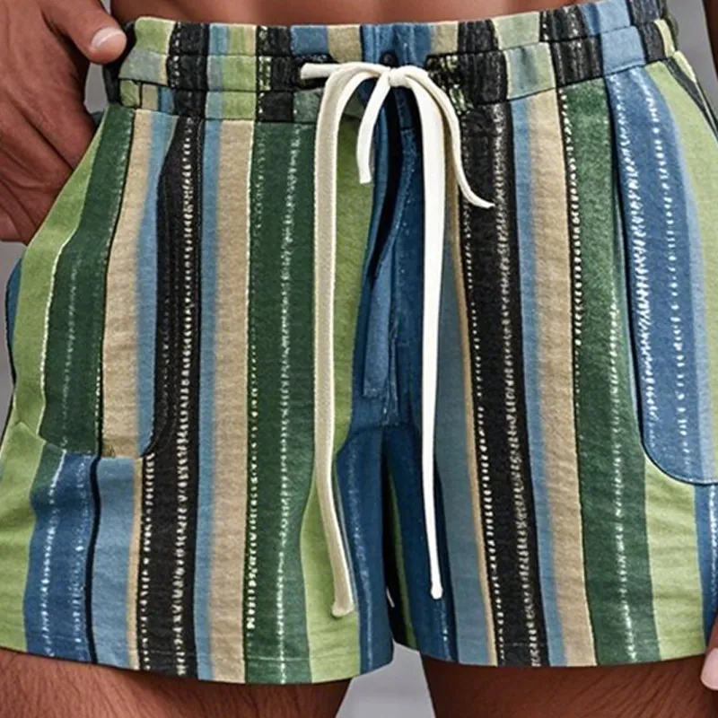 Men's Fashion Coloring Striped Elastic Waist Casual Shorts MTA1904E6Z sold by Manly product image thumbnail 3