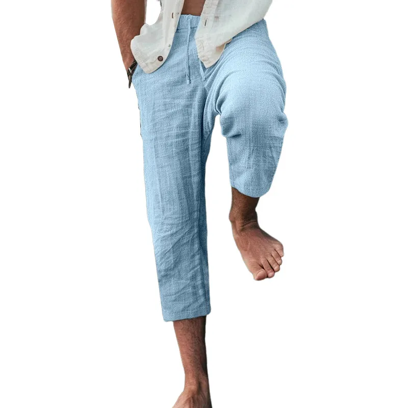 Men's Solid Color Cotton And Linen Cropped Trousers MTA1904E5X sold by Manly