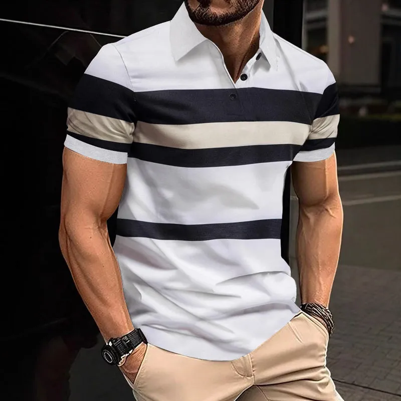 Men's Striped Print Short Sleeve Casual Polo Shirt MTA1982E5X sold by Manly product image thumbnail 2