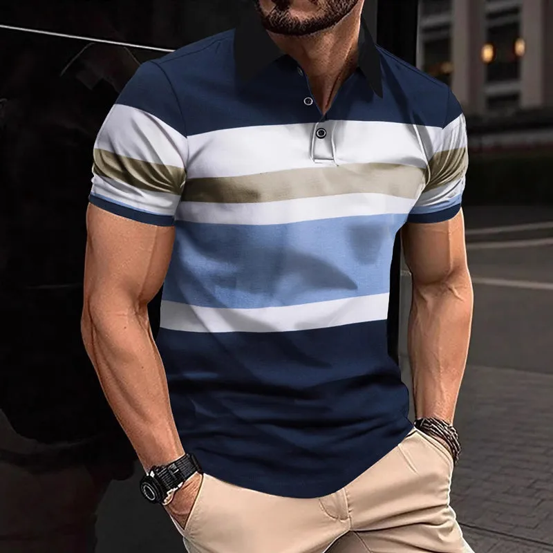 Men's Striped Print Short Sleeve Casual Polo Shirt MTA1982E5X sold by Manly product image thumbnail 3