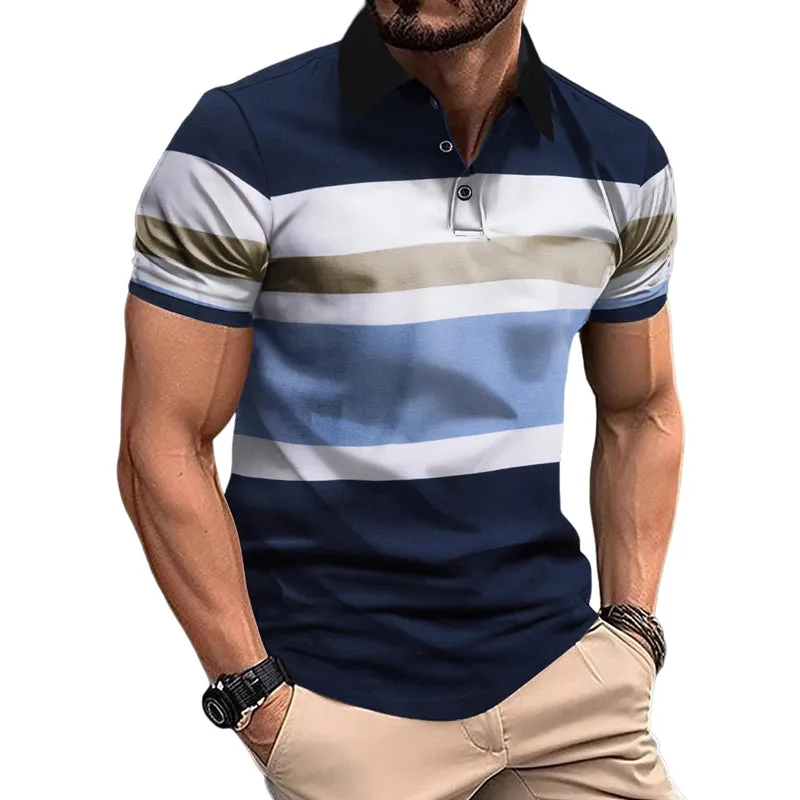 Men's Striped Print Short Sleeve Casual Polo Shirt MTA1982E5X sold by Manly