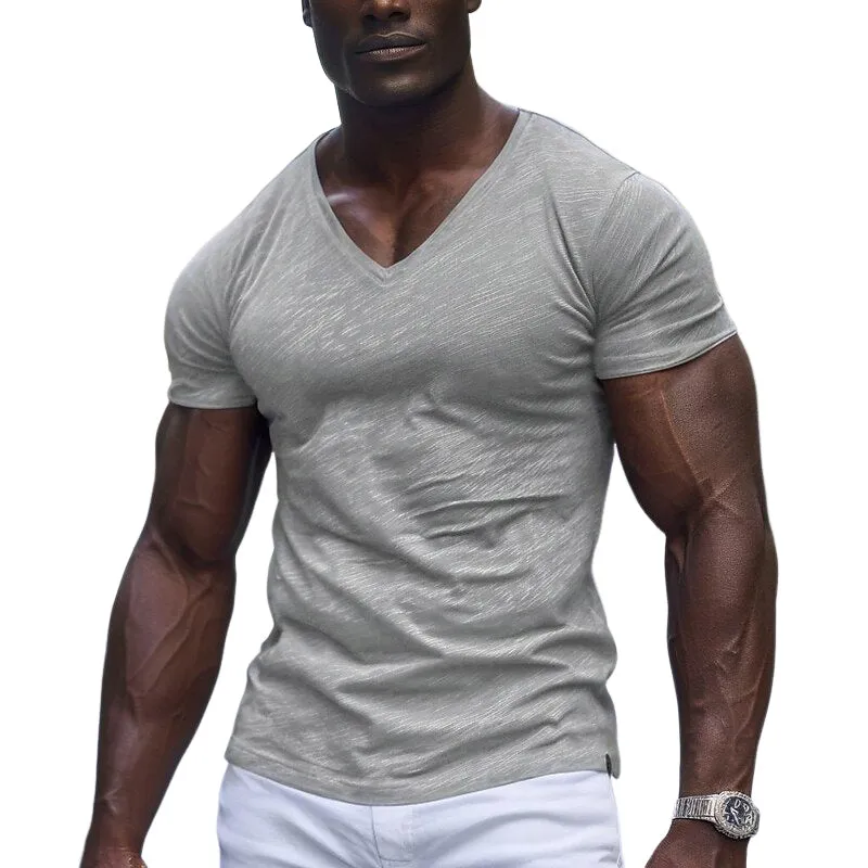 Men's Casual Cotton Blended Short Sleeve V Neck T-Shirt MTA1933E2X sold by Manly
