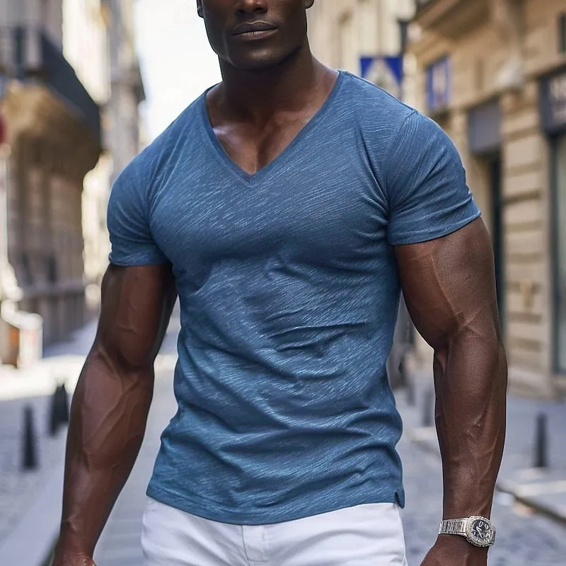 Men's Casual Cotton Blended Short Sleeve V Neck T-Shirt MTA1933E2X sold by Manly product image thumbnail 4
