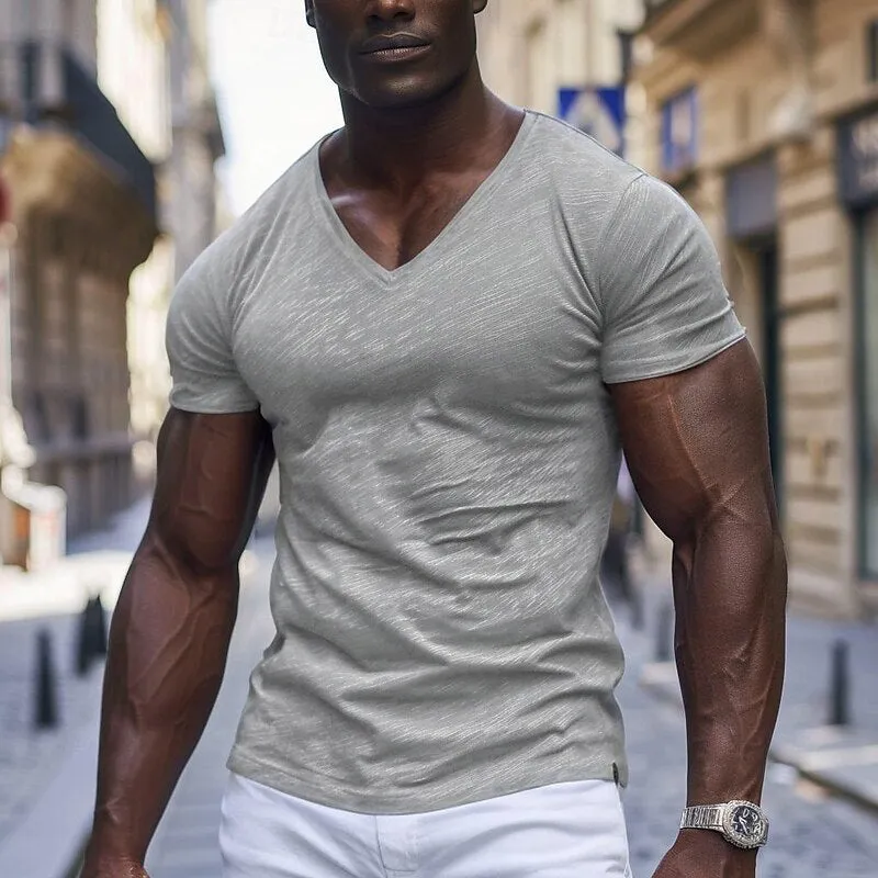 Men's Casual Cotton Blended Short Sleeve V Neck T-Shirt MTA1933E2X sold by Manly product image thumbnail 3