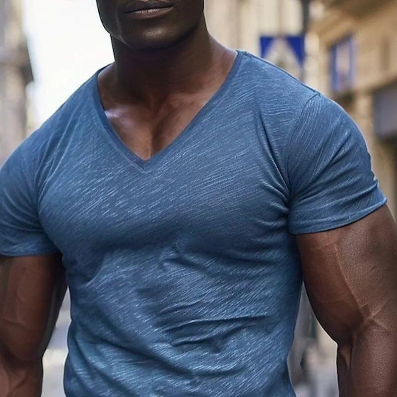 Men's Casual Cotton Blended Short Sleeve V Neck T-Shirt MTA1933E2X sold by Manly product image thumbnail 5