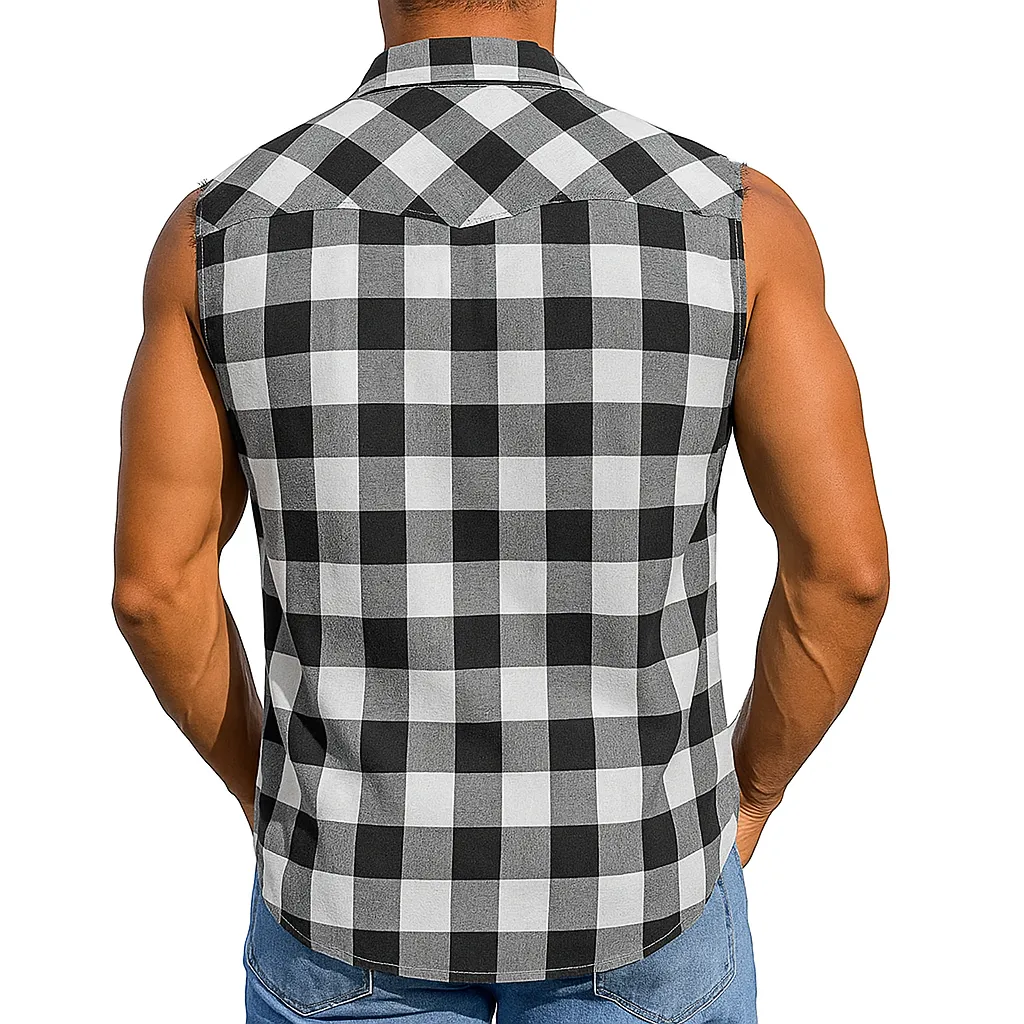 Men's Summer Fashion Plaid Cotton Blend Sleeveless Shirt MTA1986E9P sold by Manly product image thumbnail 2
