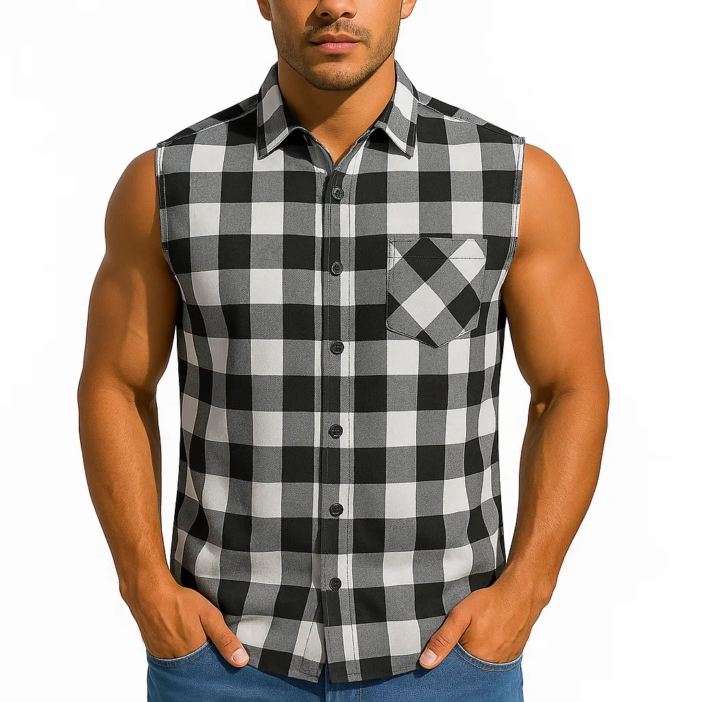 Men's Summer Fashion Plaid Cotton Blend Sleeveless Shirt MTA1986E9P sold by Manly
