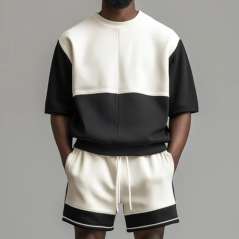 Men's Summer Fashion Contrast Color Stitching Short-Sleeved Shorts Suit MTA1634E1P sold by Manly product image thumbnail 2