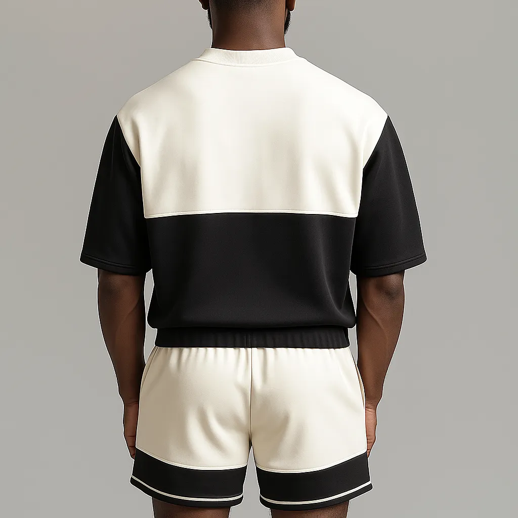 Men's Summer Fashion Contrast Color Stitching Short-Sleeved Shorts Suit MTA1634E1P sold by Manly product image thumbnail 3