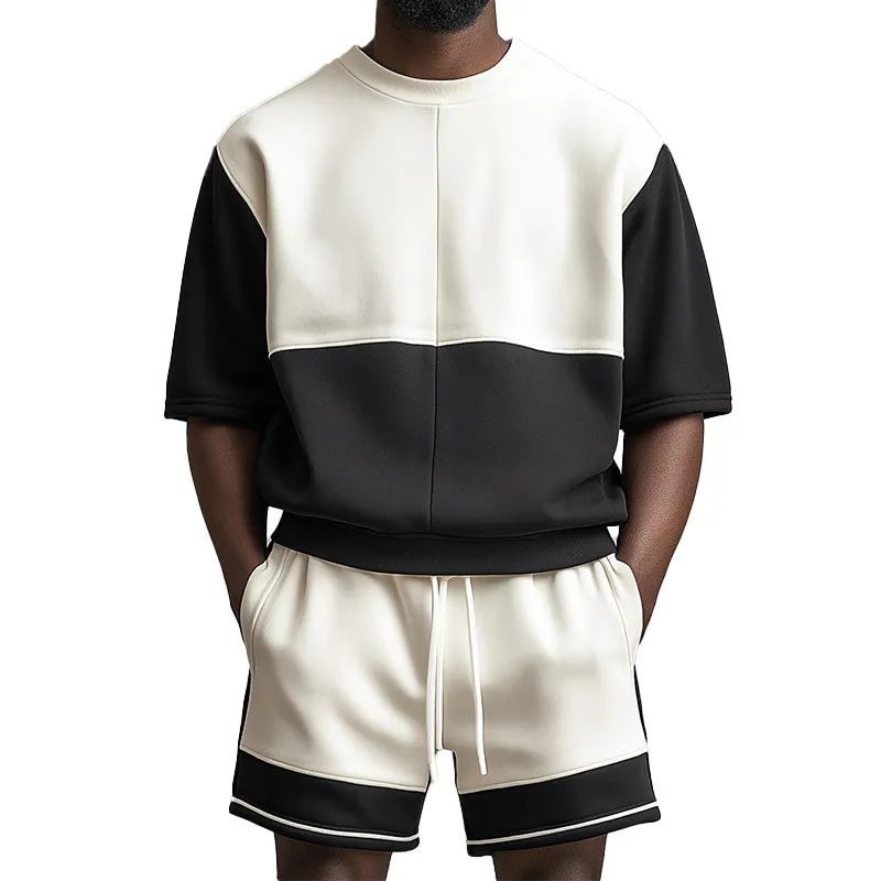 Men's Summer Fashion Contrast Color Stitching Short-Sleeved Shorts Suit MTA1634E1P sold by Manly