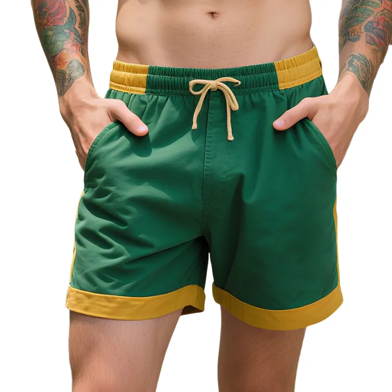 Men's Retro Casual Cotton Colorblock Drawstring Shorts MTA1475E4TO sold by Manly