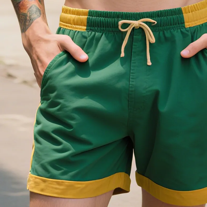Men's Retro Casual Cotton Colorblock Drawstring Shorts MTA1475E4TO sold by Manly product image thumbnail 3