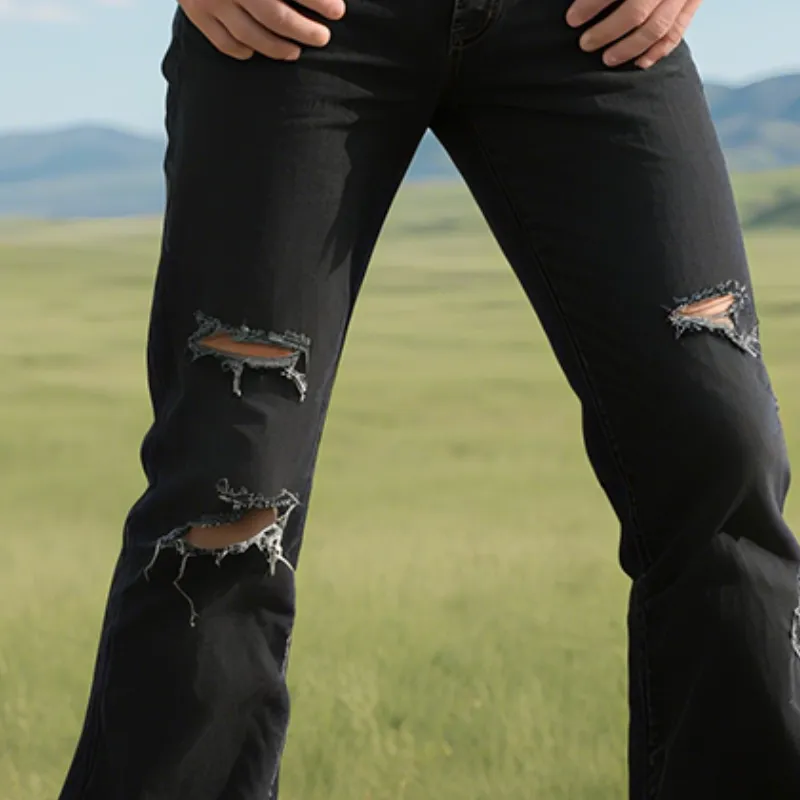 Men's Retro Western Cowboy Style Casual Denim Washed Ripped Trousers MTA1421E6TO sold by Manly product image thumbnail 3