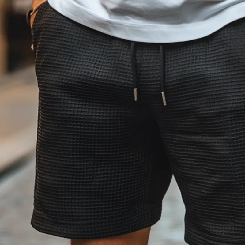 Men's Retro Casual Solid Waffle Drawstring Shorts MTA1633E1TO sold by Manly product image thumbnail 3