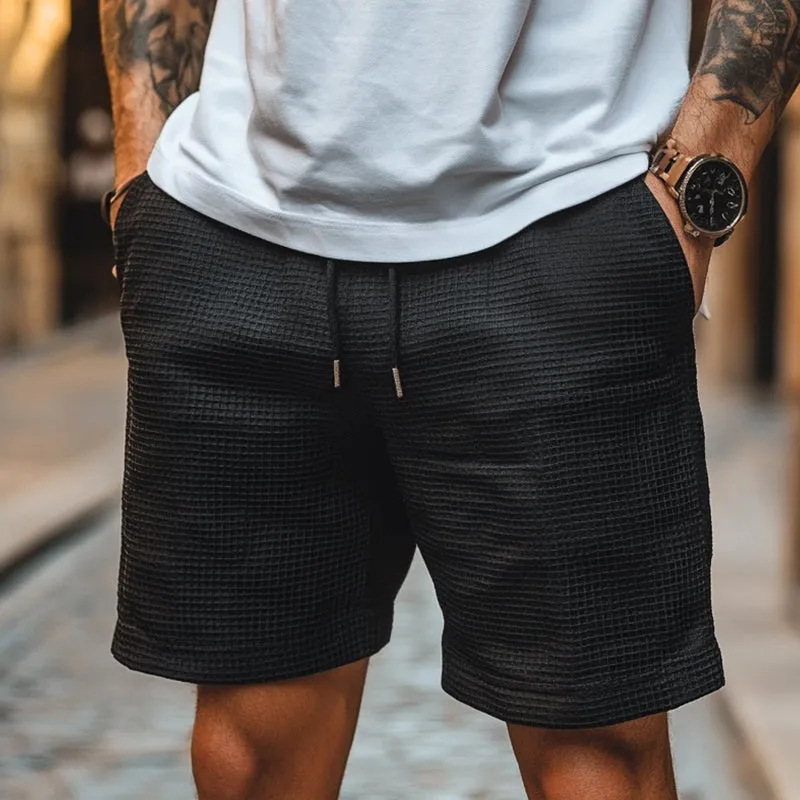 Men's Retro Casual Solid Waffle Drawstring Shorts MTA1633E1TO sold by Manly product image thumbnail 2