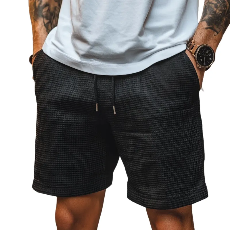 Men's Retro Casual Solid Waffle Drawstring Shorts MTA1633E1TO sold by Manly