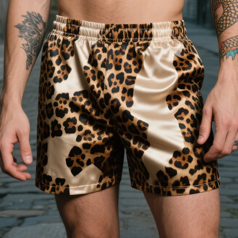 Men's Vintage Leopard Colorblock Casual Print Satin Drawstring Shorts MTA1606E8TO sold by Manly product image thumbnail 2