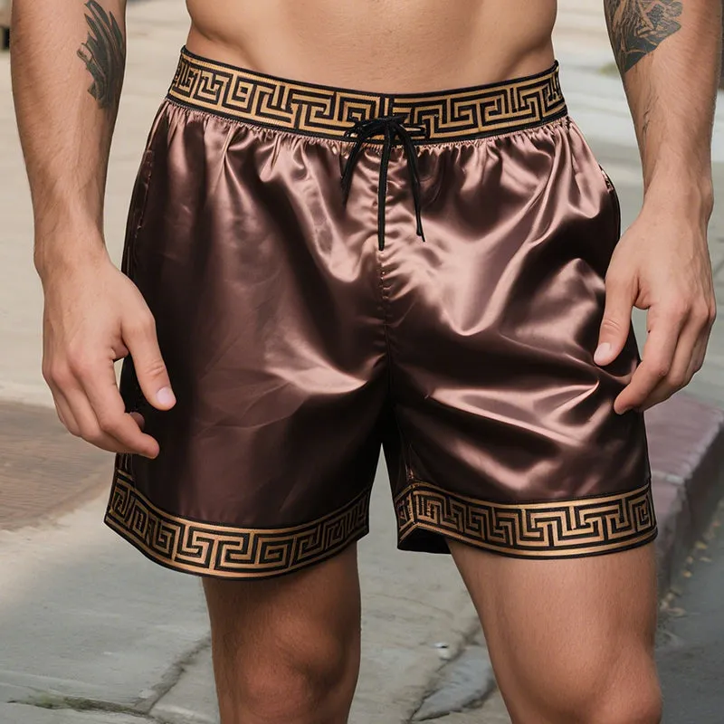 Men's Vintage Greek Key Colorblock Casual Print Satin Drawstring Shorts MTA1682E0TO sold by Manly product image thumbnail 2