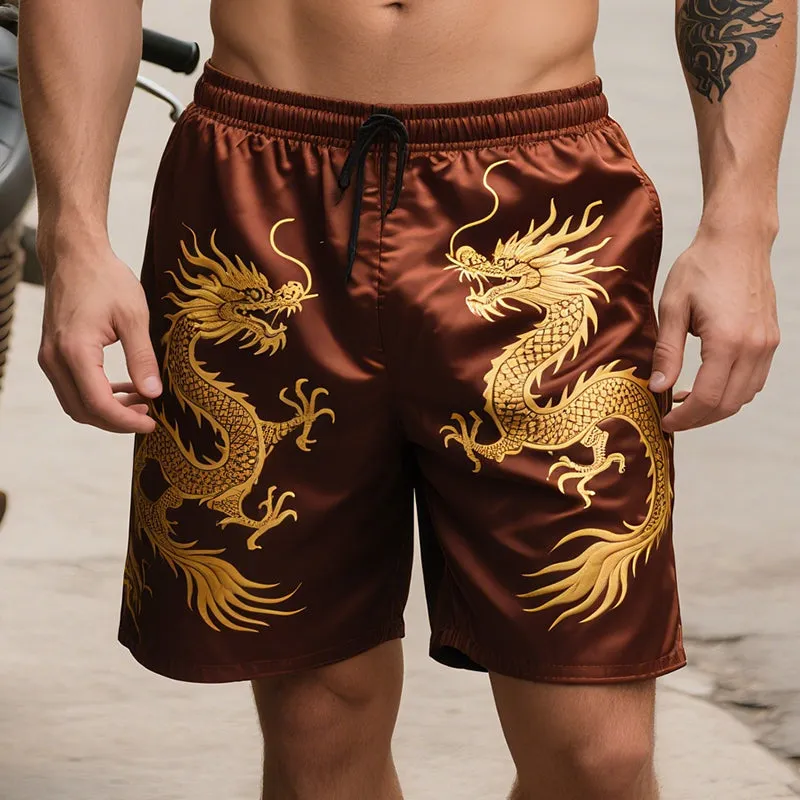 Men's Retro Mythology Dragon Colorblock Casual Print Satin Drawstring Shorts MTA1626E6TO sold by Manly product image thumbnail 2