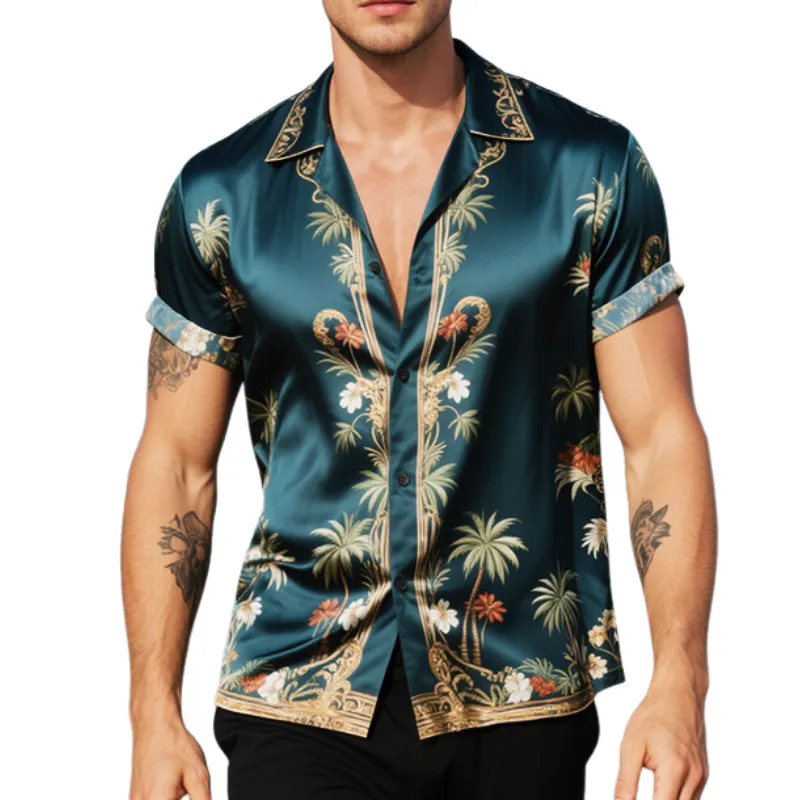 Men's Retro Casual Palace Style Printed Satin Lapel Short Sleeve Shirt MTA2253E5TO sold by Manly