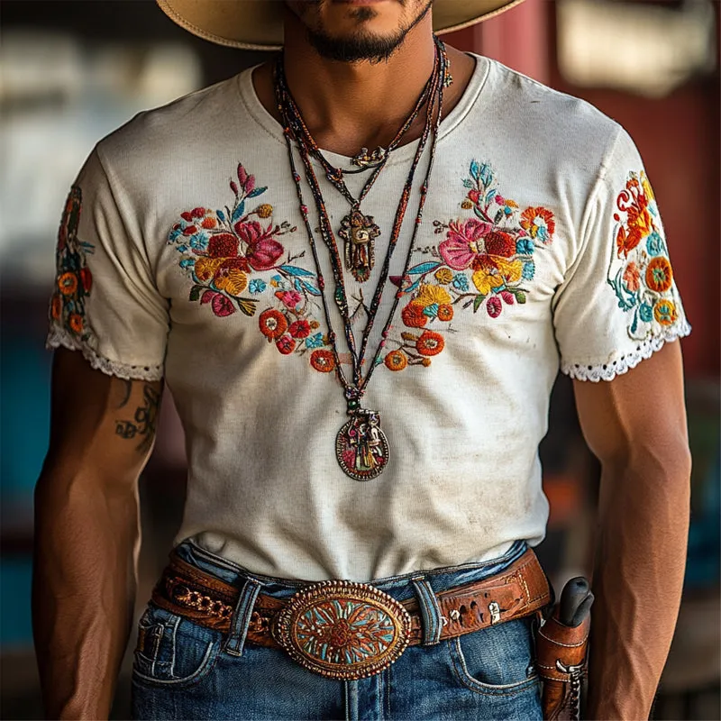 Men's Vintage Embroidered Round Neck Short Sleeve T-Shirt MTA2034E3X sold by Manly product image thumbnail 2