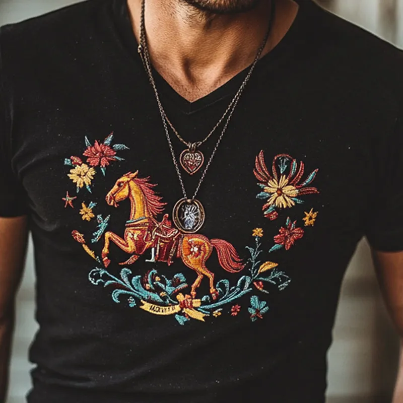 Men's Western Cowboy Style Embroidered Short Sleeve T-Shirt MTA2049E7X sold by Manly product image thumbnail 3
