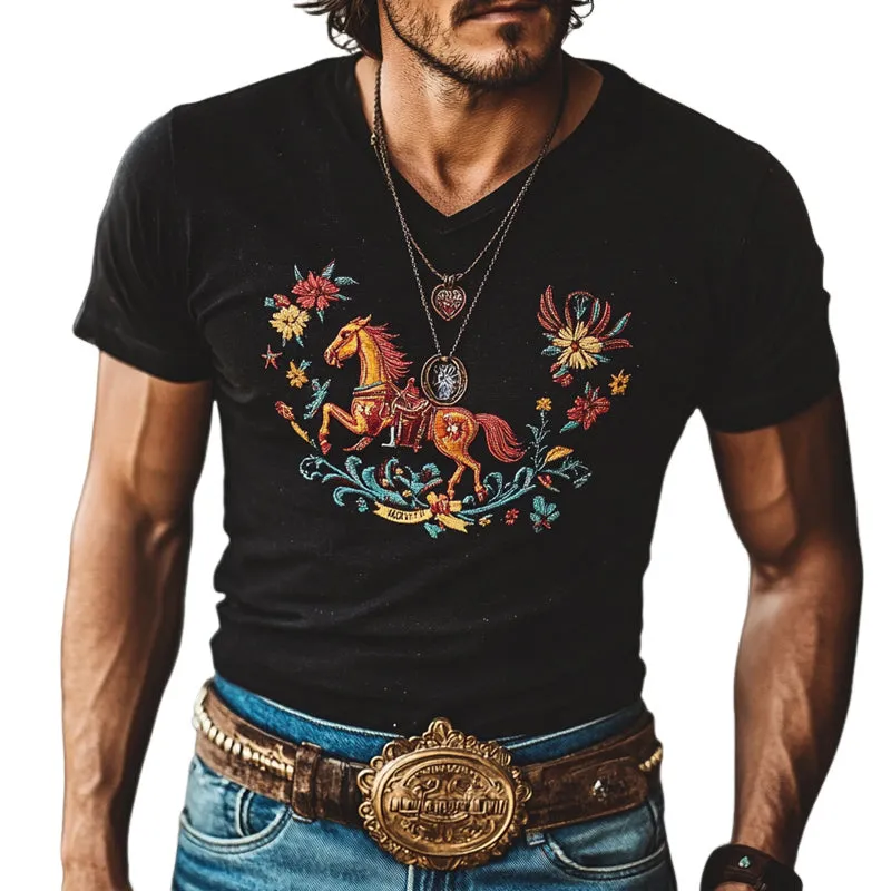 Men's Western Cowboy Style Embroidered Short Sleeve T-Shirt MTA2049E7X sold by Manly