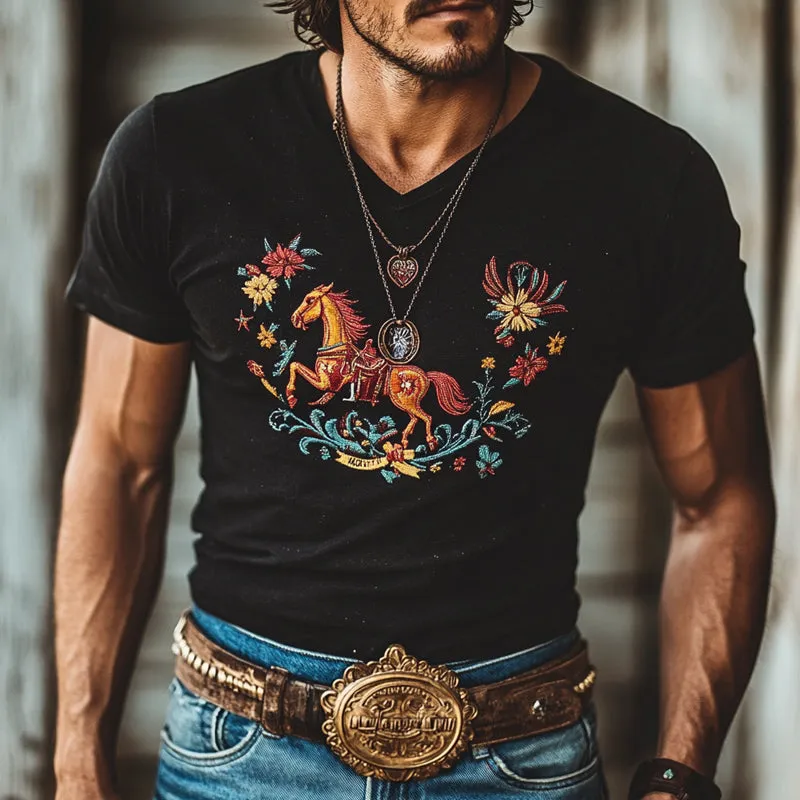 Men's Western Cowboy Style Embroidered Short Sleeve T-Shirt MTA2049E7X sold by Manly product image thumbnail 2