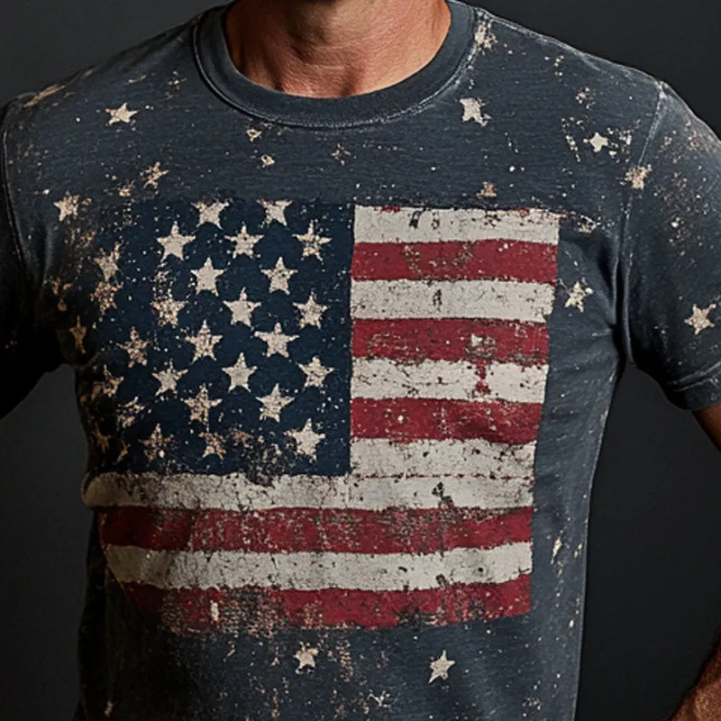 Men's American Flag Vintage Print Crew Neck Short Sleeve T-Shirt MTA2087E8X sold by Manly product image thumbnail 3