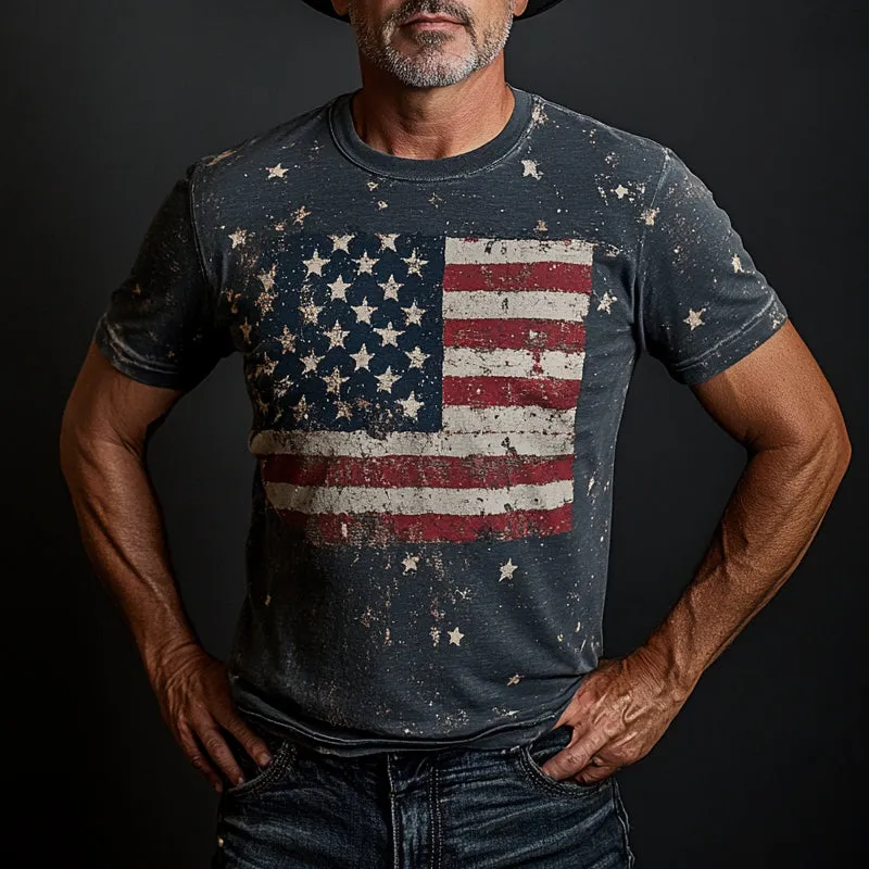 Men's American Flag Vintage Print Crew Neck Short Sleeve T-Shirt MTA2087E8X sold by Manly product image thumbnail 2