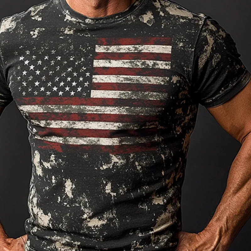 Men's Summer American Flag Printed Crew Neck Short Sleeve T-Shirt MTA2091E5X sold by Manly product image thumbnail 3