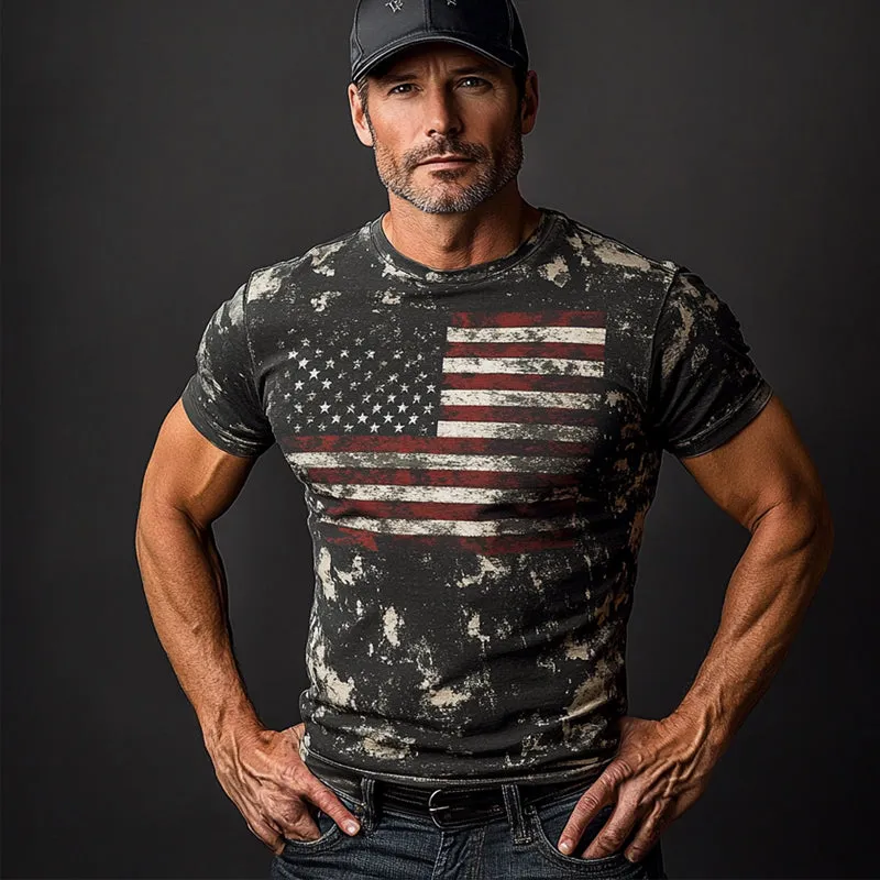 Men's Summer American Flag Printed Crew Neck Short Sleeve T-Shirt MTA2091E5X sold by Manly product image thumbnail 2