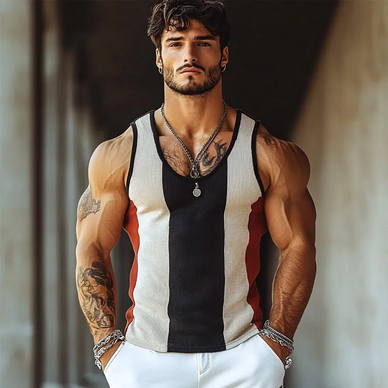 Men's Contrast Stripe Crew Neck Knit Slim Fit Tank Tops MTA2293E8X sold by Manly product image thumbnail 3