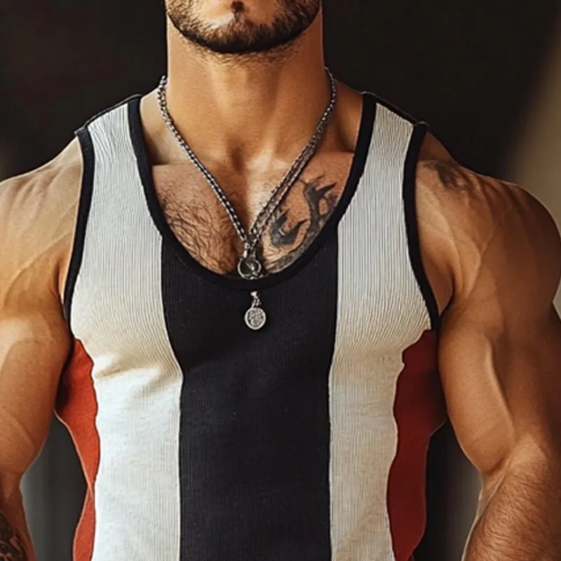 Men's Contrast Stripe Crew Neck Knit Slim Fit Tank Tops MTA2293E8X sold by Manly product image thumbnail 4