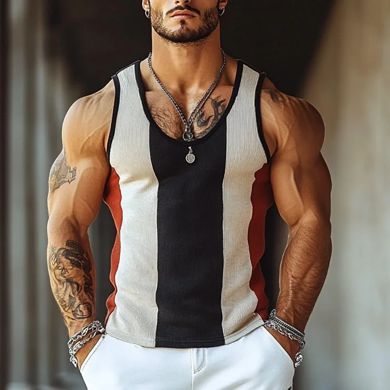 Men's Contrast Stripe Crew Neck Knit Slim Fit Tank Tops MTA2293E8X sold by Manly product image thumbnail 2