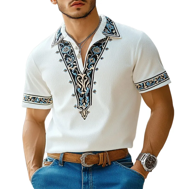 Men's Embroidered Lapel Short-Sleeved Polo Shirt MTA2225E4X sold by Manly