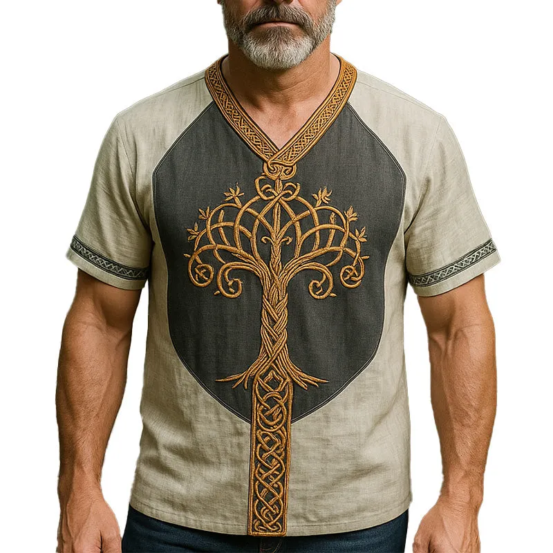 Men's Summer Retro Ethnic Style Embroidered Linen Short Sleeve T-shirt MTA2287E9P sold by Manly