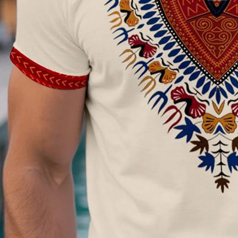 Men's Summer Ethnic Style Printed V-Neck Cotton And Linen Short-Sleeved T-Shirt MTA2213E7P sold by Manly product image thumbnail 4