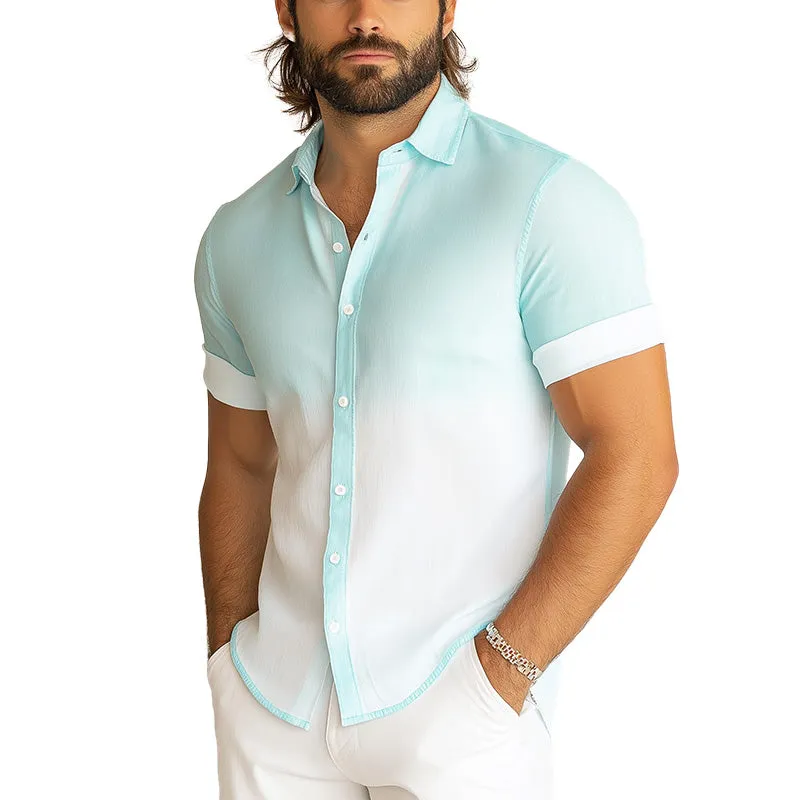 Men's Summer Vacation Style Gradient Print Linen Short Sleeve Shirt MTA2235E9P sold by Manly