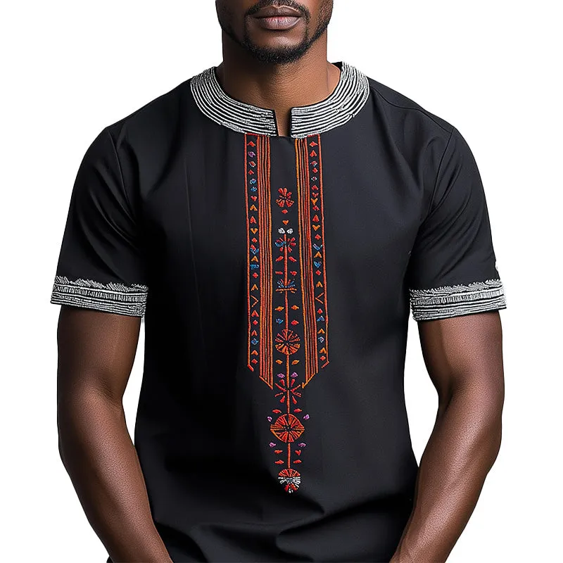 Men's Summer Ethnic Embroidery Cotton Blended Short Sleeve T-Shirt MTA2274E9P sold by Manly