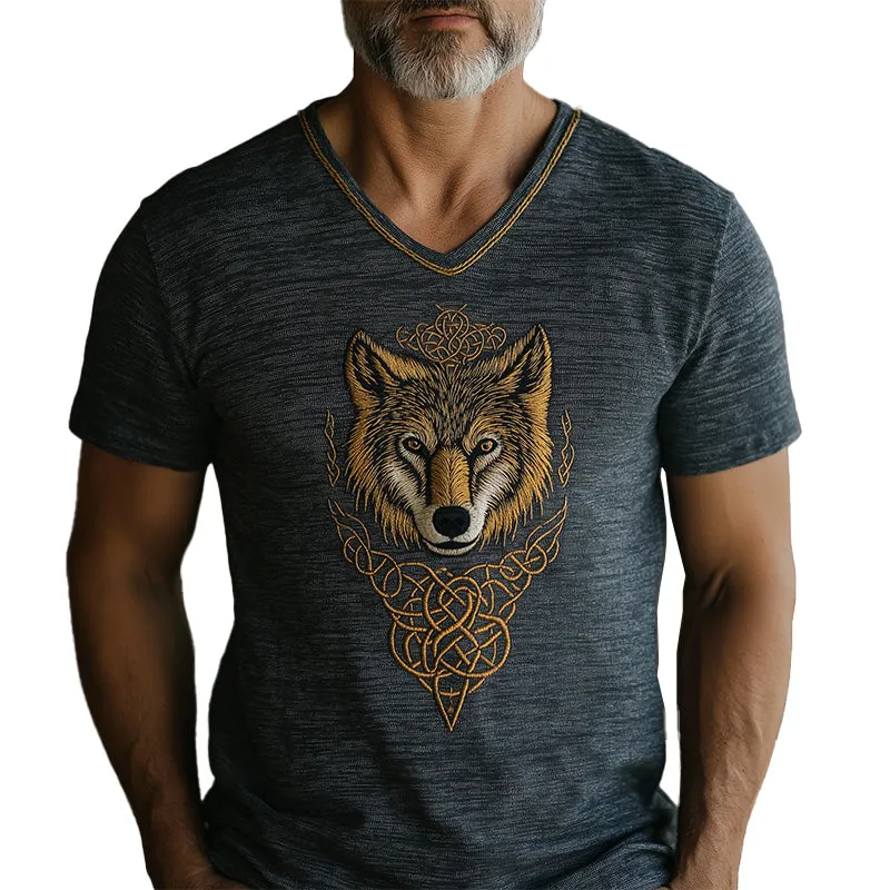 Men's Summer Western Cowboy Style Embroidered Linen Short-sleeved T-shirt MTA2216E5P sold by Manly