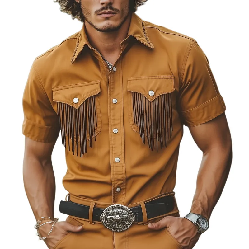 Men's Summer Western Cowboy Style Tassel Short Sleeve Shirt MTA2179E2U sold by Manly