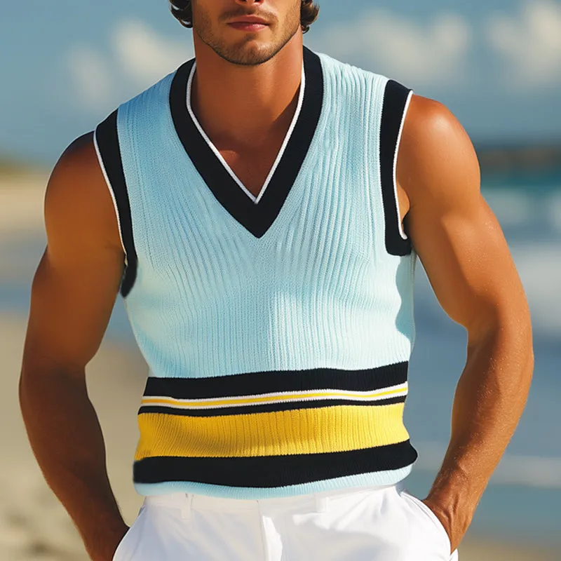 Men's Summer V-neck Fashionable Colorblock Knitted Tank Top MTA2265E9U sold by Manly product image thumbnail 2