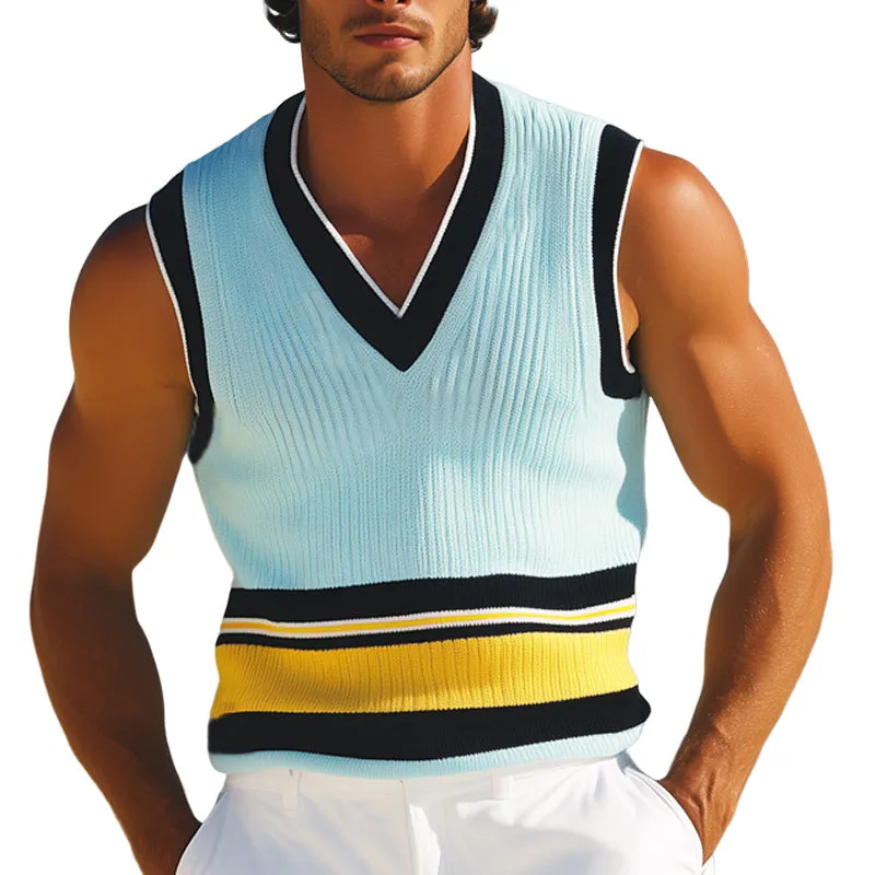 Men's Summer V-neck Fashionable Colorblock Knitted Tank Top MTA2265E9U sold by Manly